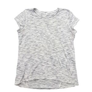 Lululemon Wmns Sz 8 Athleisure Heathered White Black Short Sleeve Athletic Top